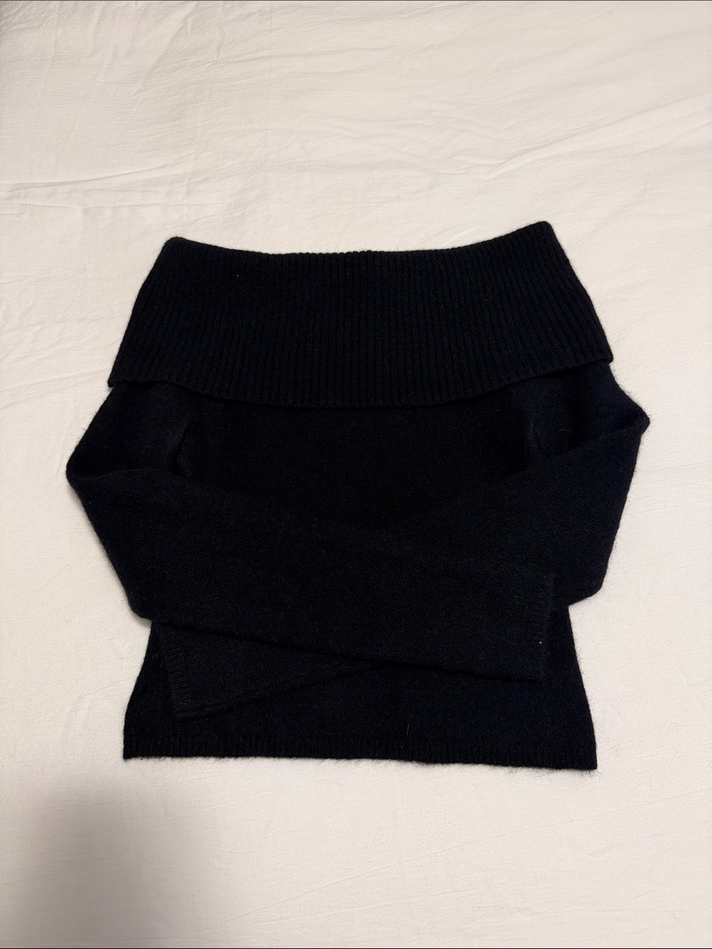 Aritzia Black Off-the-Shoulder Foldover Rib Sweater